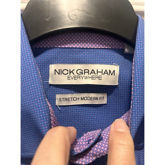 Nick Graham Stretch Modern Fit Button Up Men's Dress Shirt Size Medium 15 34/35 - Picture 2 of 6